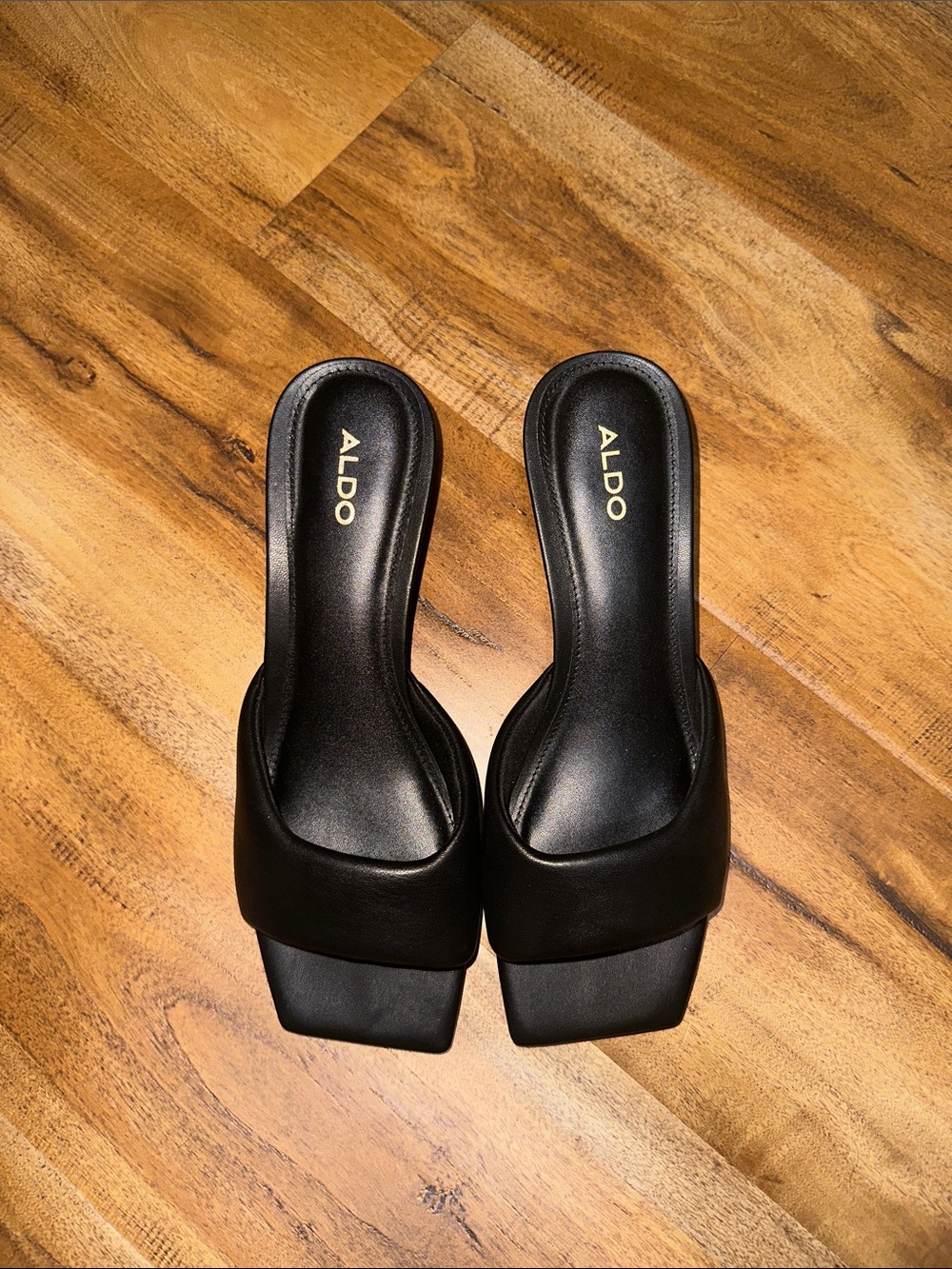 Aldo Black Square-Toe Slide Mules